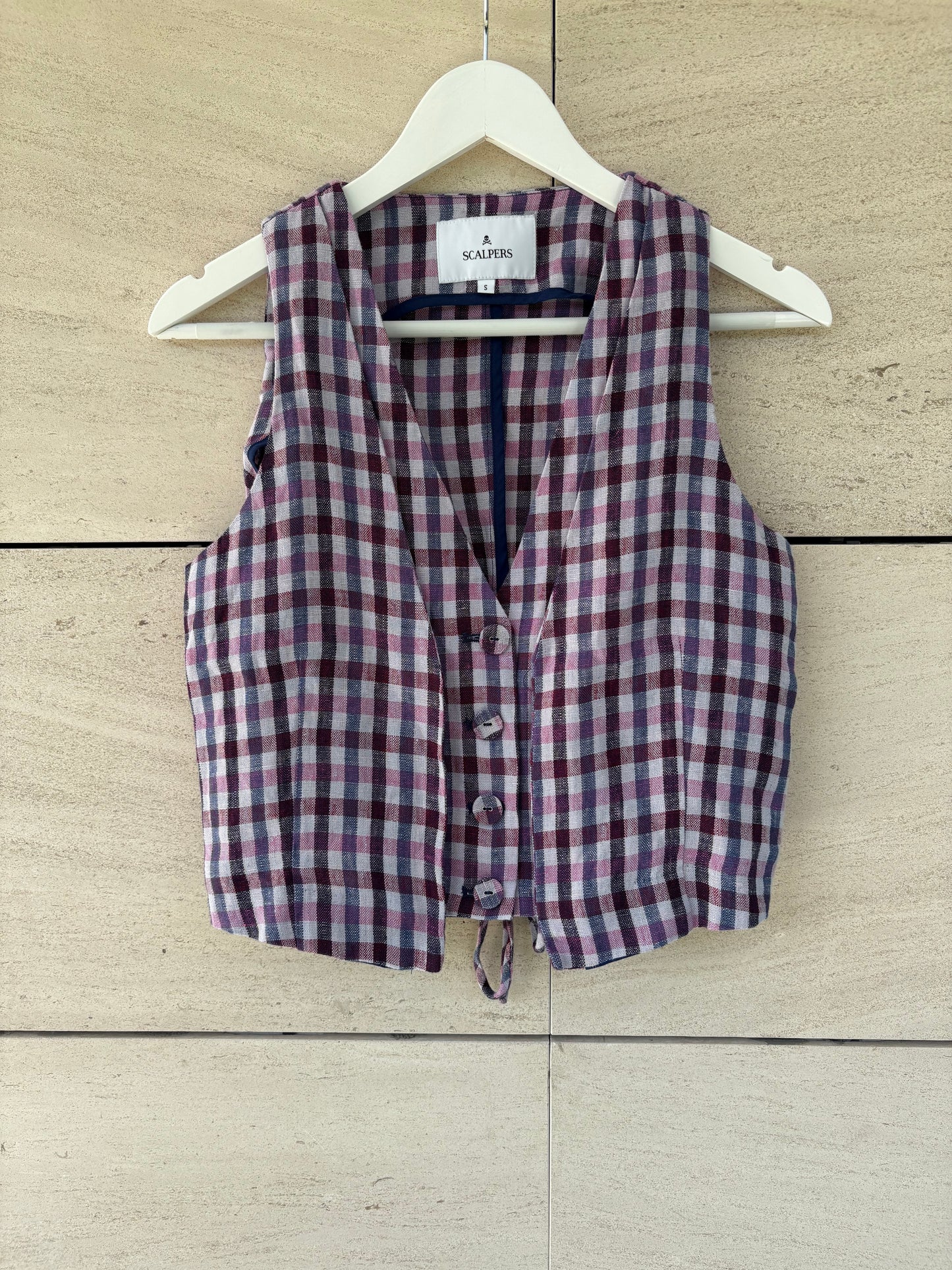 SCALPERS. chaleco cuadros lino  T.s