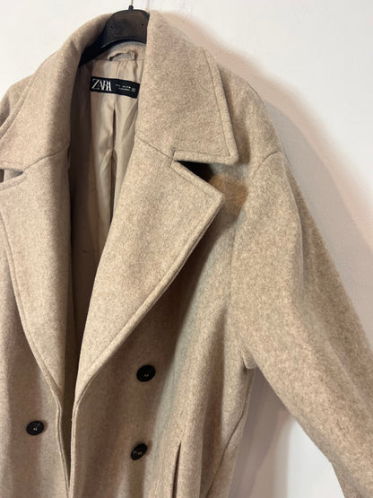 ZARA. Abrigo paño beige largo. T L