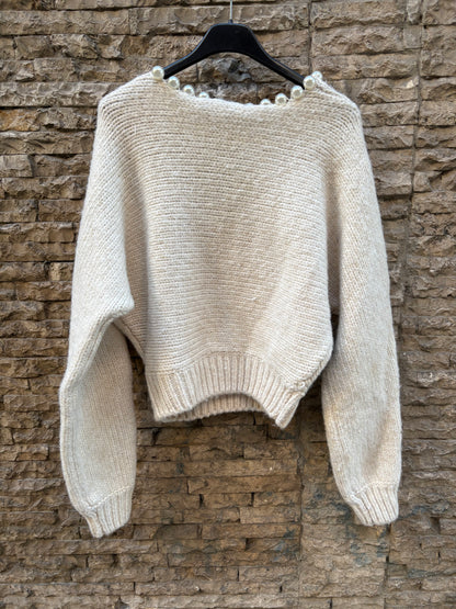 ZARA. Jersey crudo perlas