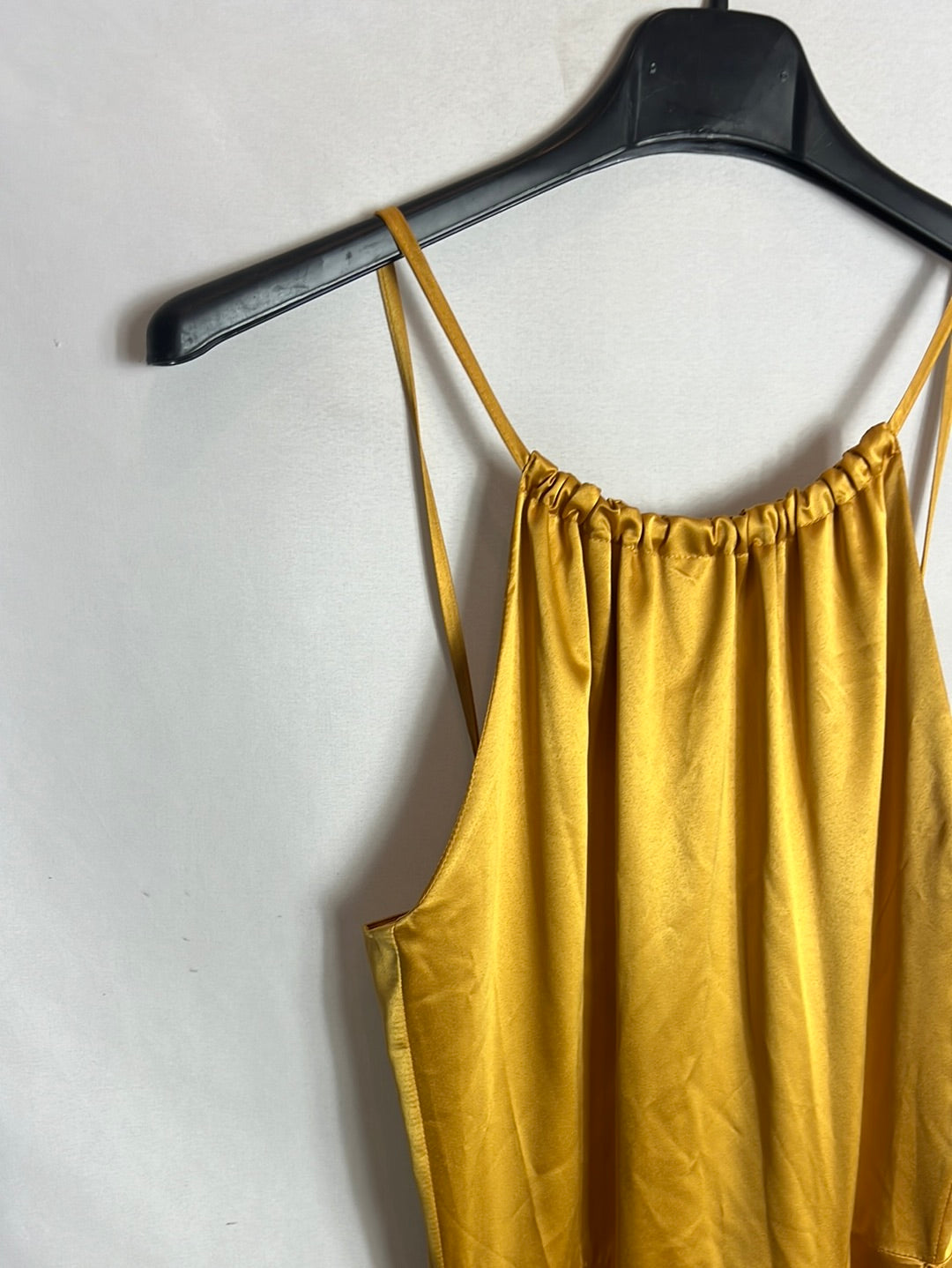 LAAGAM. Mustard satin midi dress. Size XS