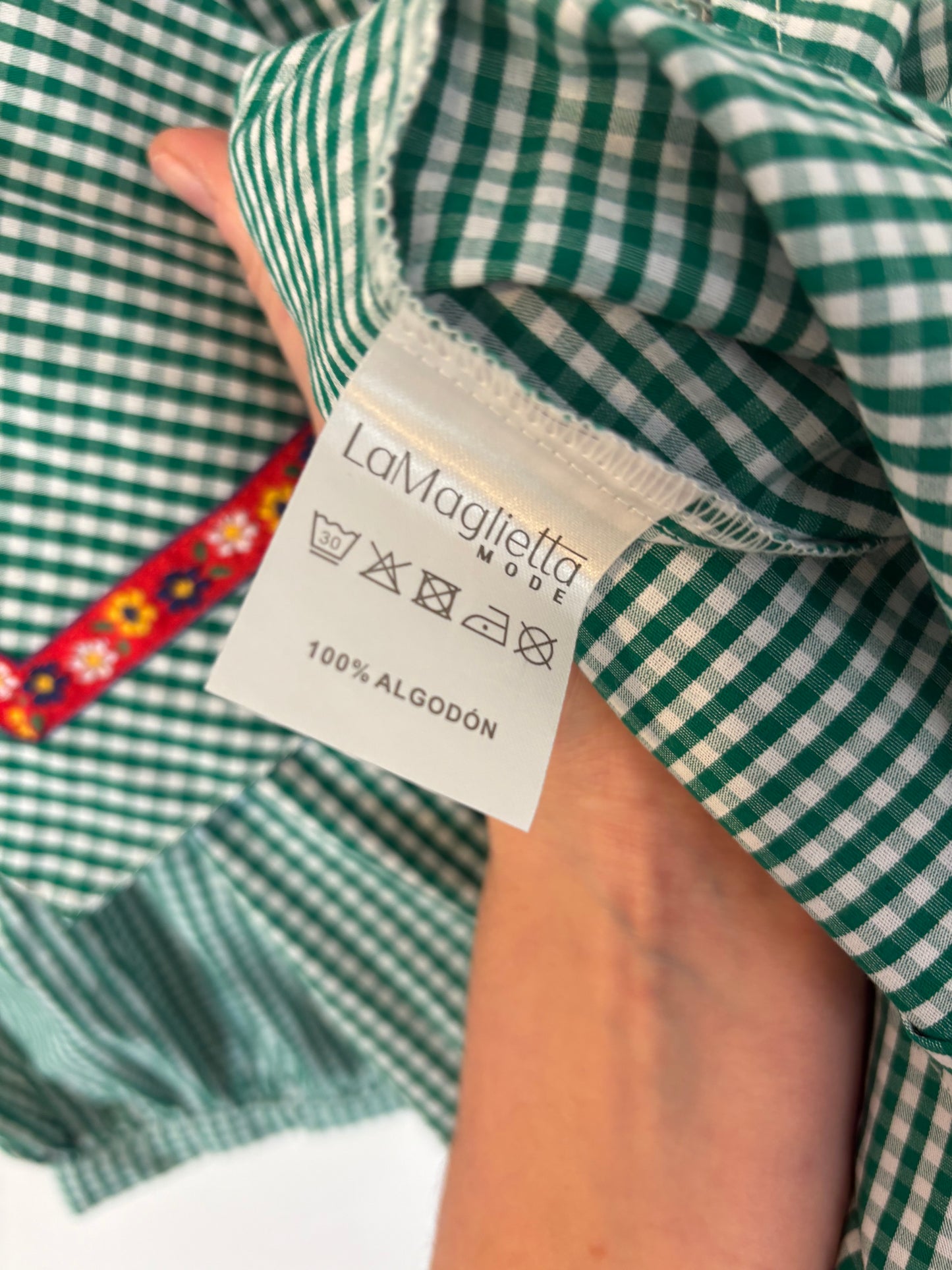 LAMAGLIETTA. Blusa vichy verde cuello