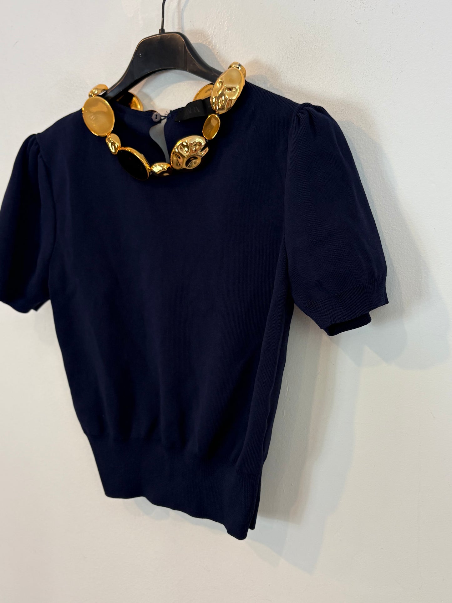 ZARA. Top azul punto  elástico detalle