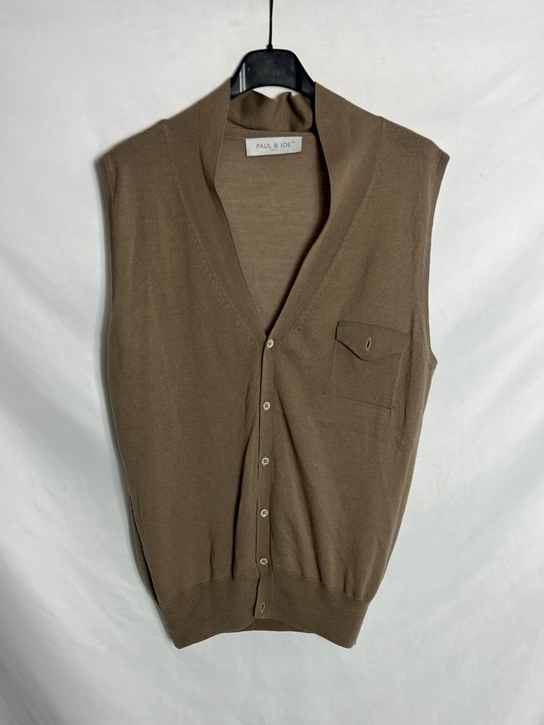 PAUL&JOE. Chaleco lana merino marrón claro. T S