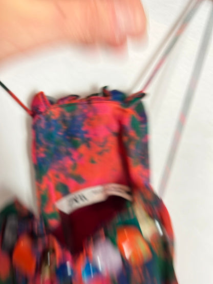 ZARA. Vestido midi gasa estampado cuello halter. T S