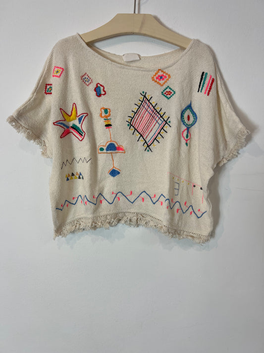 ZARA. Textured top with embroidered designs. Size 7 years