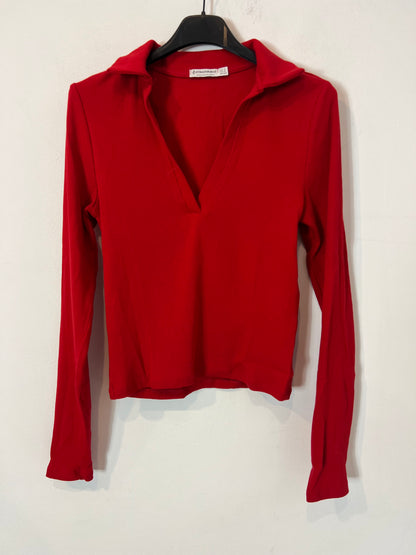 STRADIVARIUS. Red Ribbed Ts Top