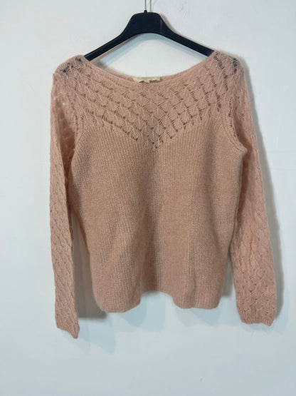 SEZANE. Jersey rosa detalles troquelados T.s