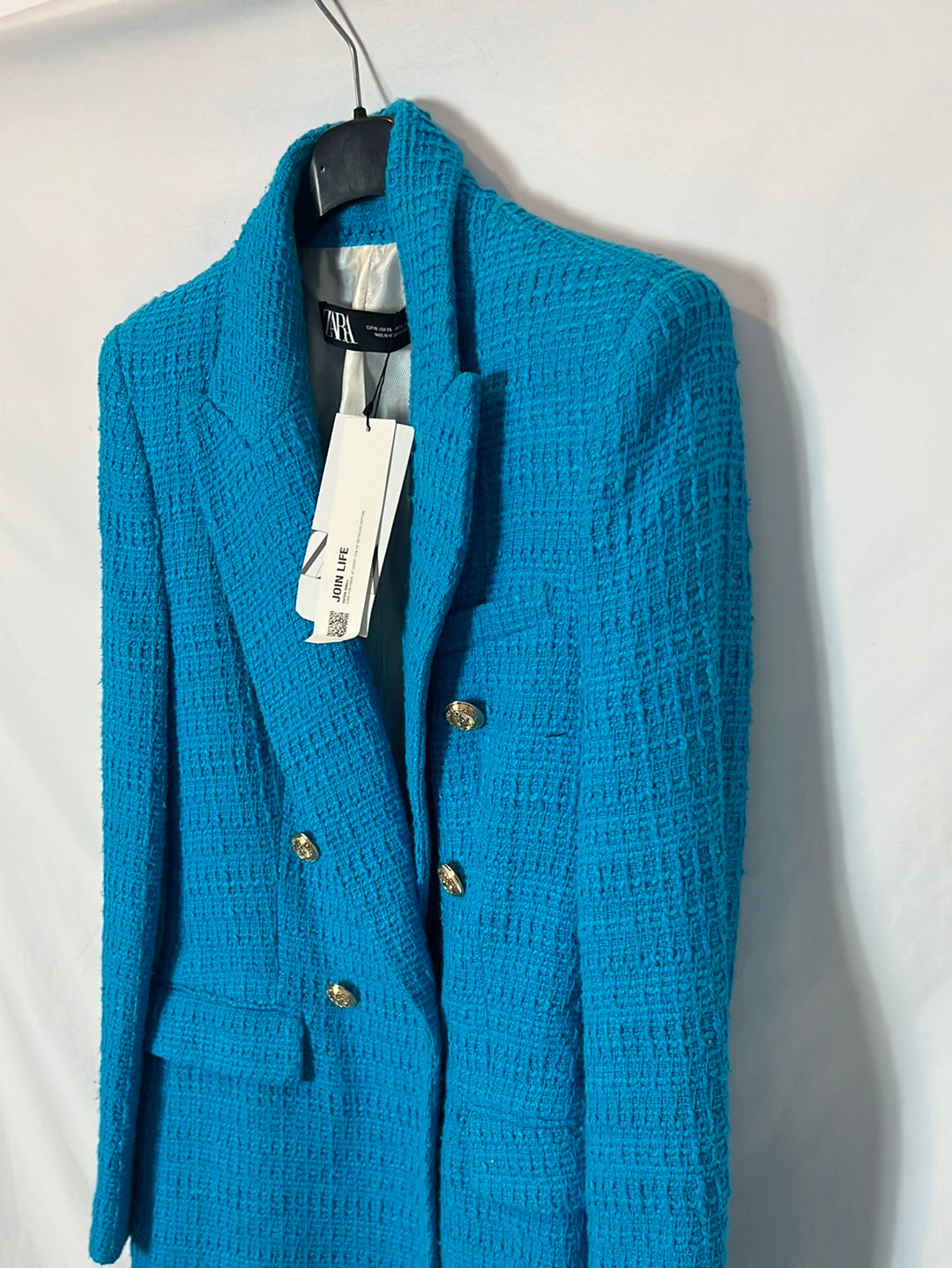 ZARA. Blazer turquesa tweed. T XS