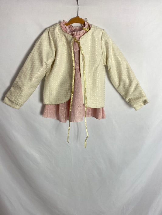 BELCOQUET. TOTAL LOOK dress and jacket with gold details, 5 years old