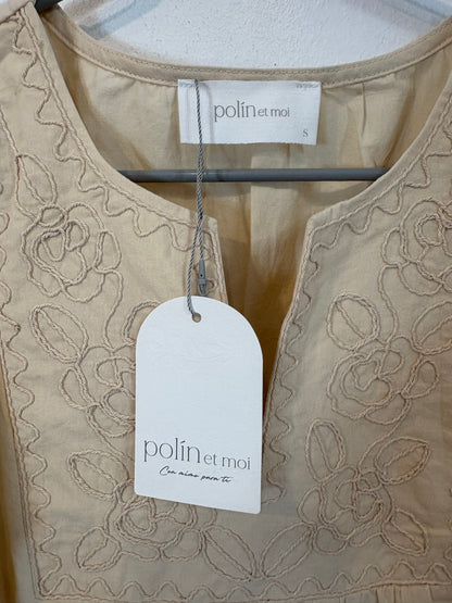 POLIN ET MOI. Blusa beige bordada