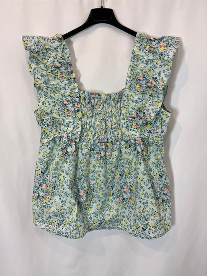 CORTEFIEL. Top azul flores. T s