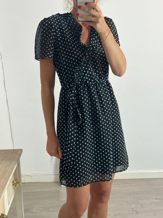POLIN ET MOI. Black texture printed dress. T.L.