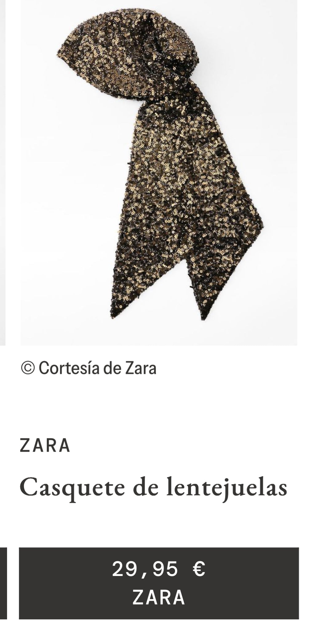 ZARA. Casquete lentejuelas