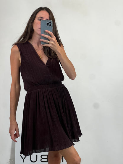 MAJE. Vestido corto abertura marrón oscuro