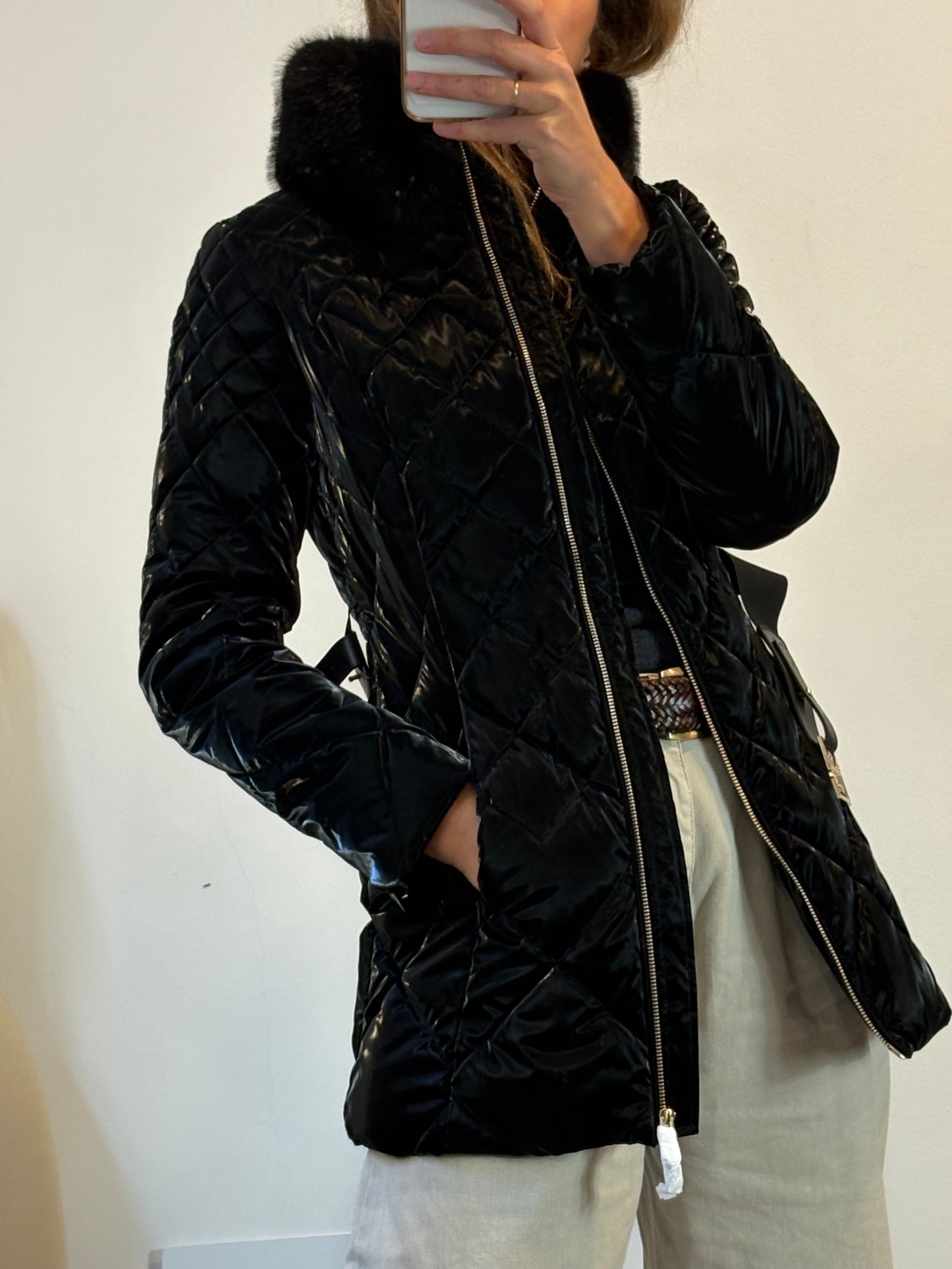 SALSA JEANS. Abrigo acolchado negro textura