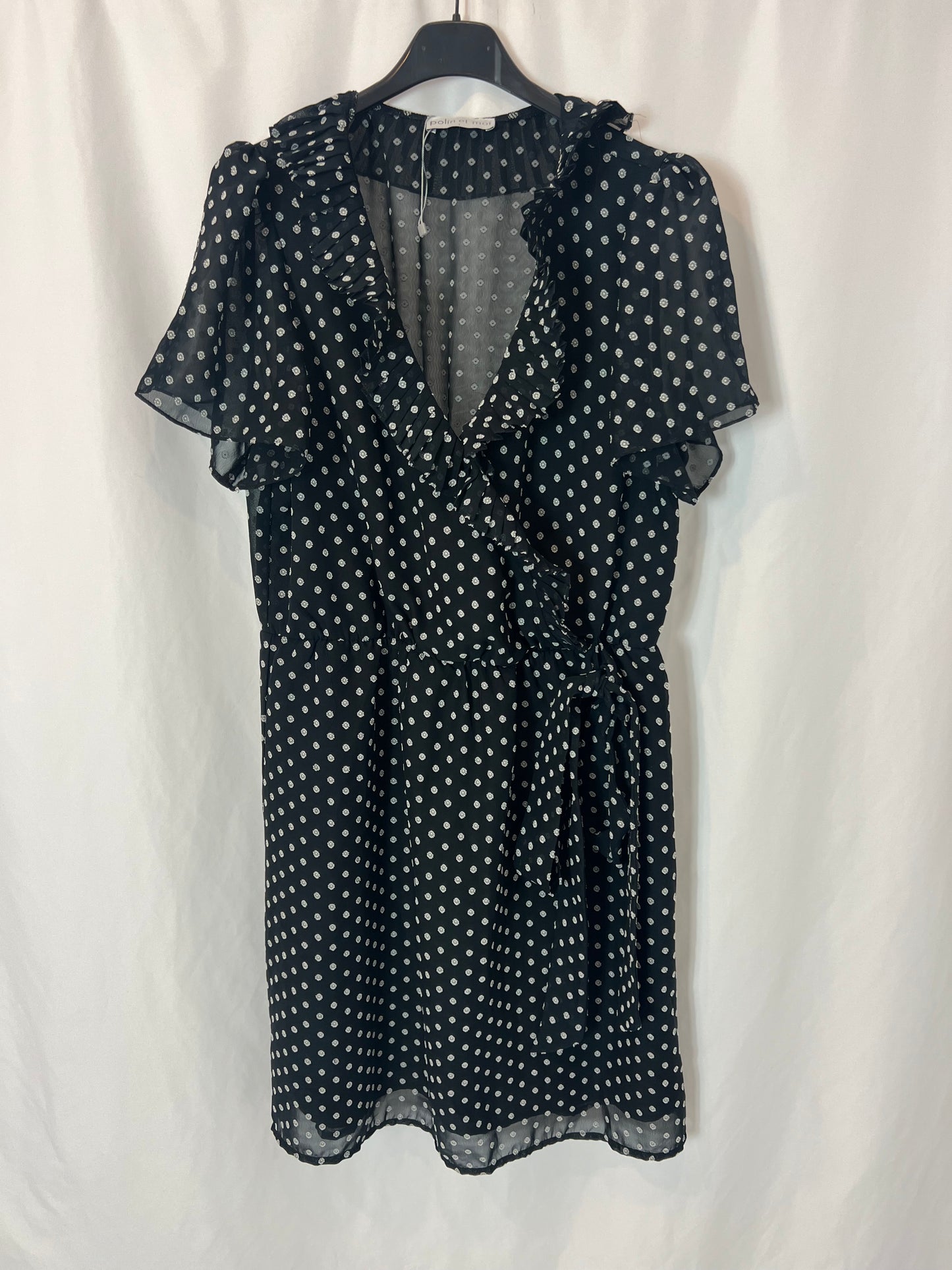 POLIN ET MOI. Black texture printed dress. T.L.