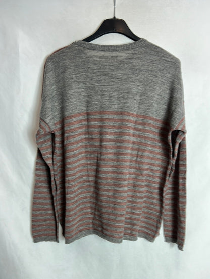 ESE O ESE. Jersey fino gris rayas. T M