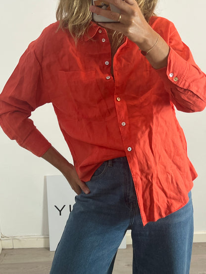 OYSHO. Red oversized linen blouse T.xs