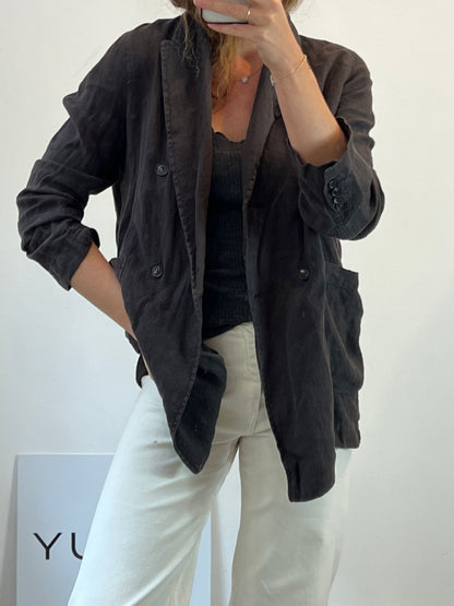 ZARA. Blazer fluida lino gris/azul oscuro  T.s