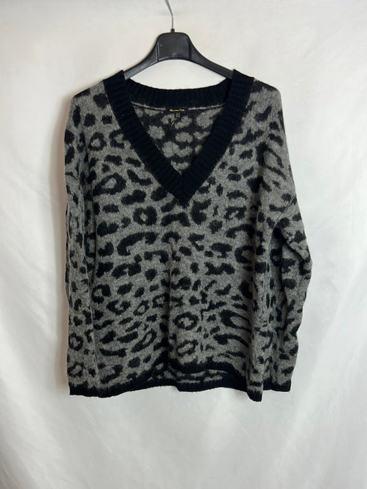 MASSIMO DUTTI. Gray and black V-neck sweater. Size XS