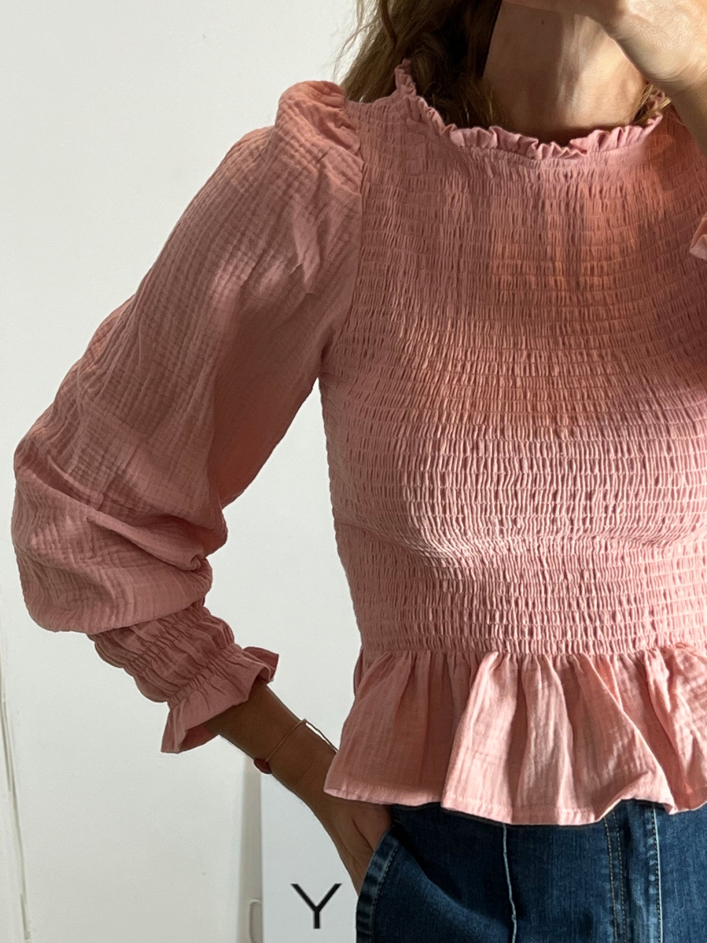 MAGNOLYA. Blusa rosa nido abeja T.s