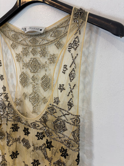 ZARA. Top semitransparente pedrería. T XS