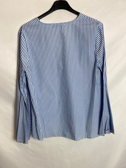 MANGO. Blusa azul rayas T.S