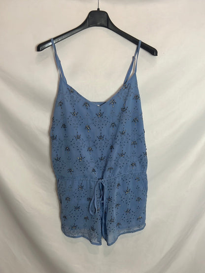 AMICHI. Blue short jumpsuit with rhinestone detail. TS