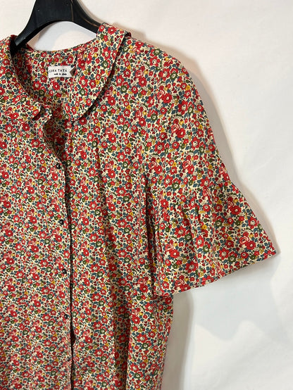 ALOHA TATA. Blusa beige manga corta flores TU(S)