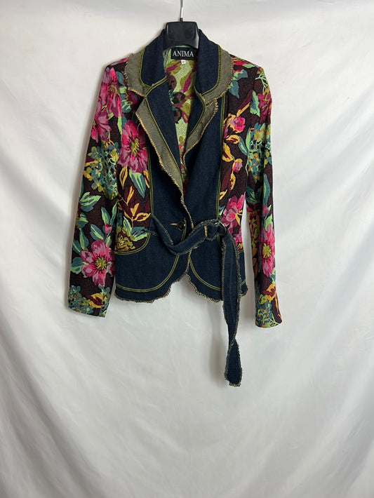 ENCOURAGE. Floral blazer style denim jacket. T.42
