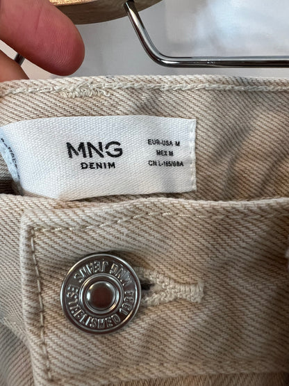 MANGO. Short beige buttoned denim skirt. TM