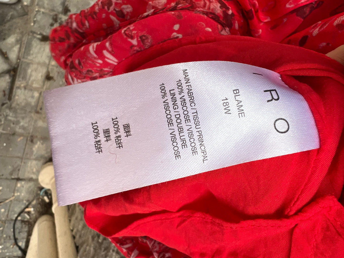 IRO. Asymmetrical print red dress. Size 36