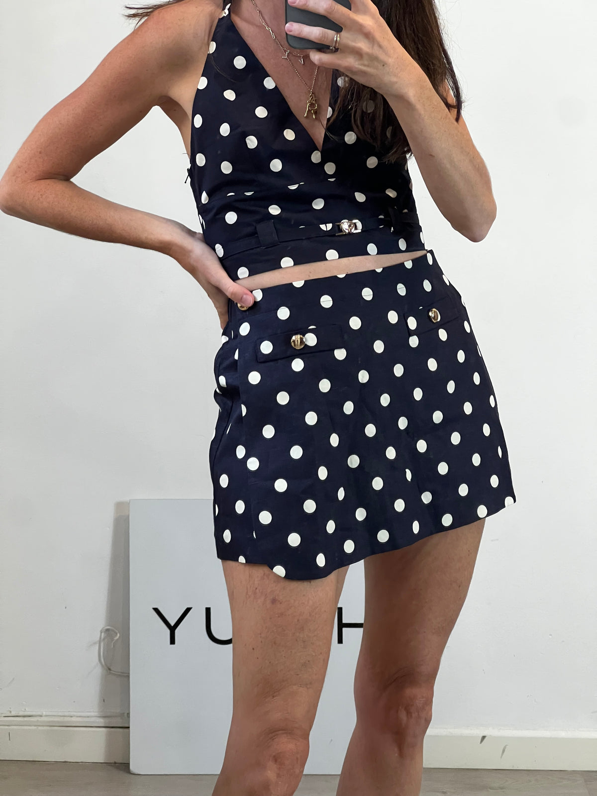 MAJE. Conjunto top y pantalón corto lunares