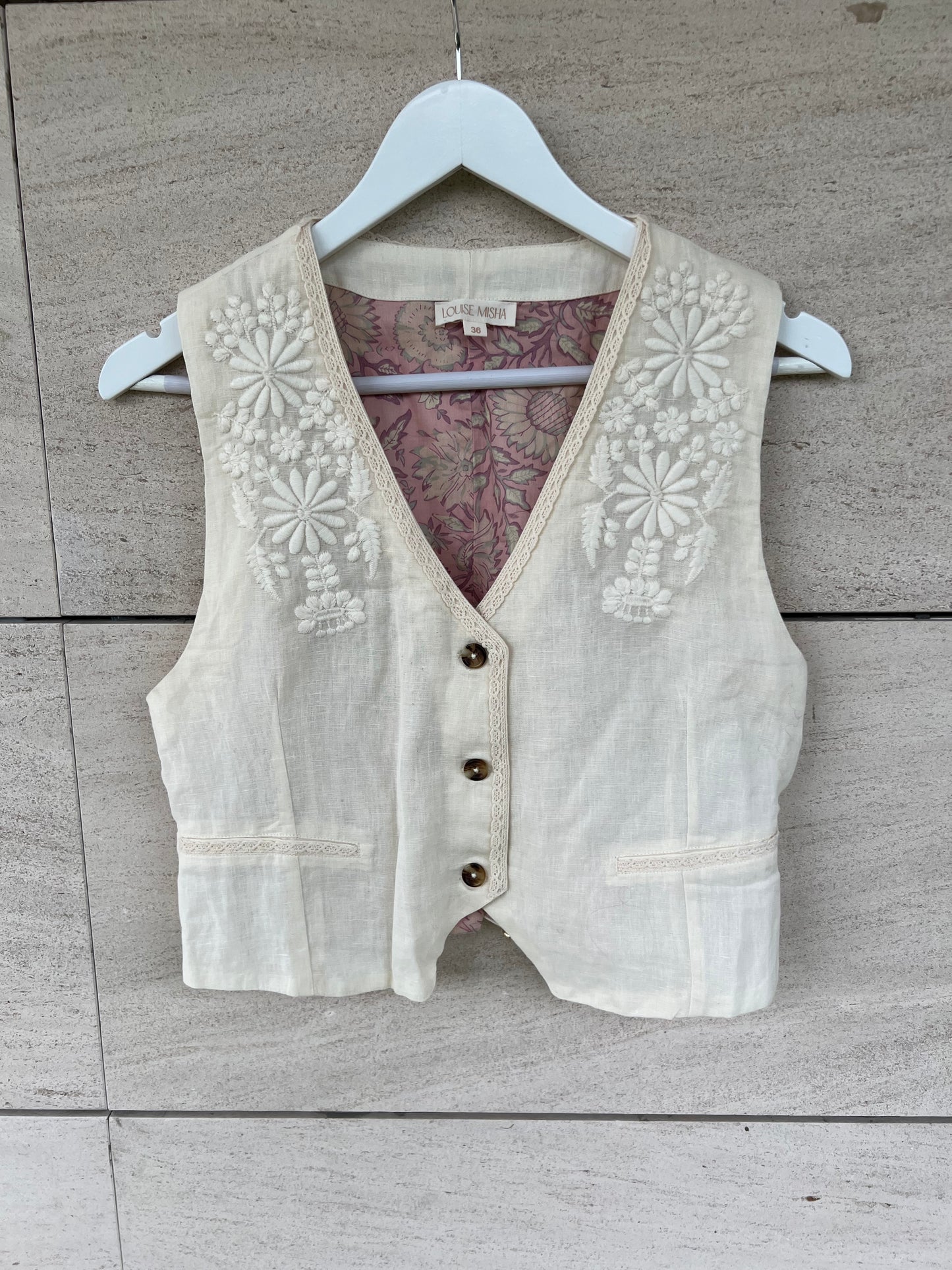 LOUISE MISHA. Beige embroidered vest, size 36