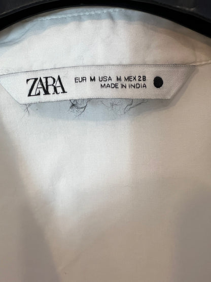 ZARA. Camisa blanca detalles bordado manga larga T.m