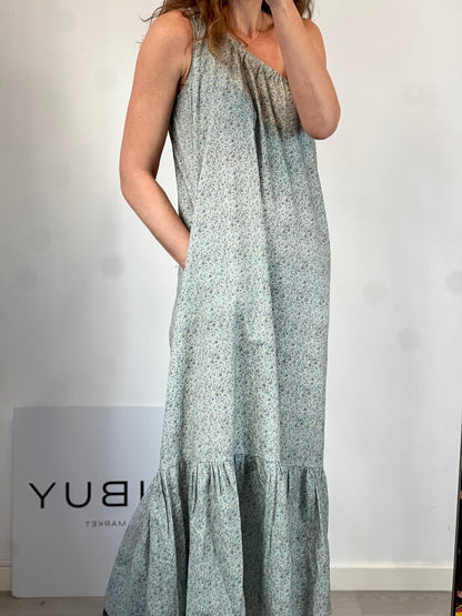 JULISE MAGON. Vestido largo asimétrico flores mini. TU (S/M)