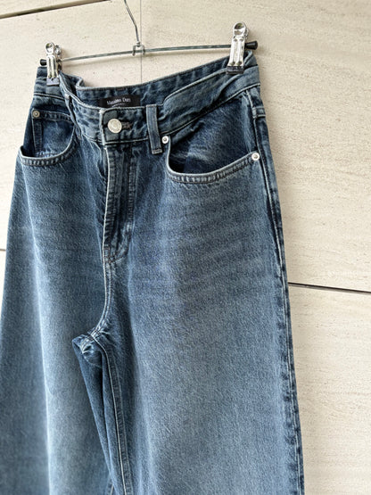 MASSIMO DUTTI. Denim tiro alto wide leg