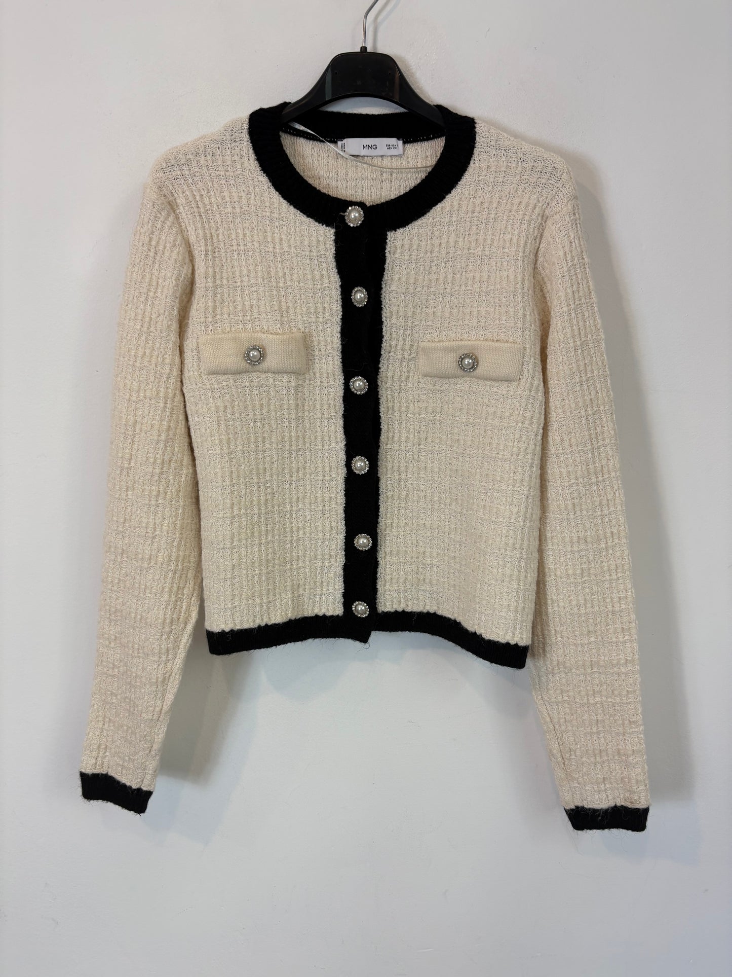 ZARA. Chaqueta punto tweed botones joyas. T S