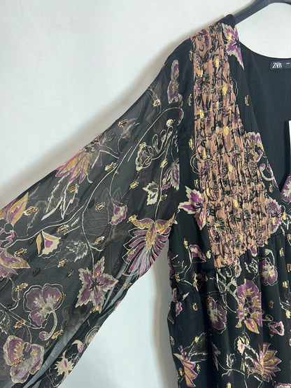 ZARA. Black glitter print fairy dress. TM