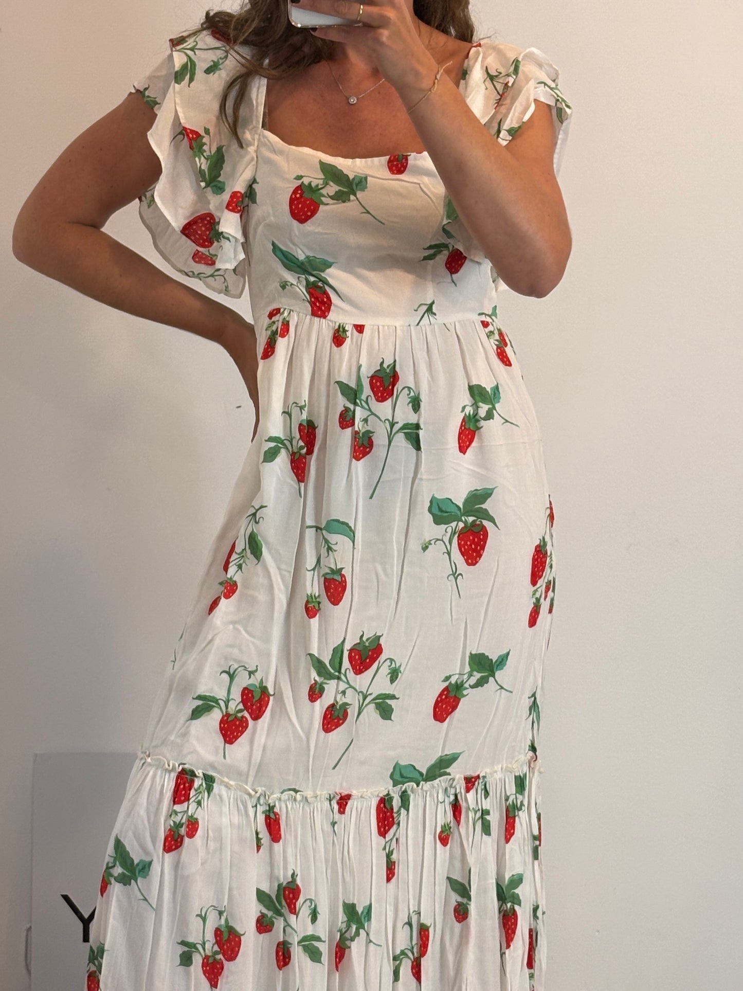 CASTAÑO DE INDIAS. Vestido largo blanco estampado. T S