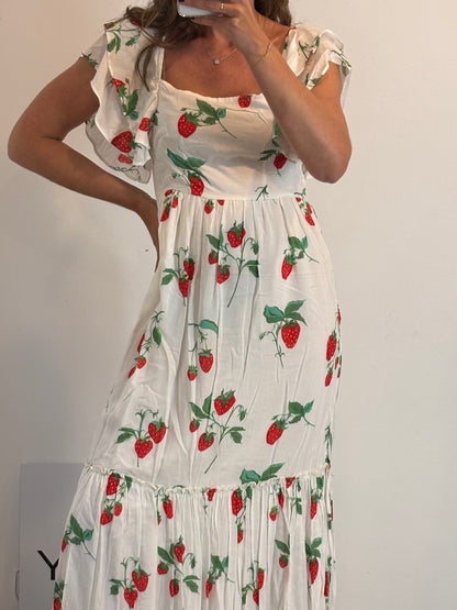 CASTAÑO DE INDIAS. Vestido largo blanco estampado. T S