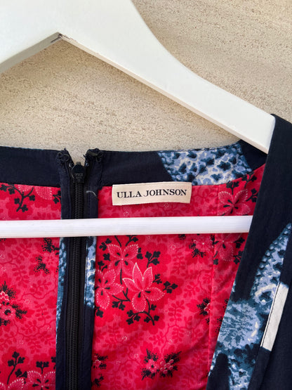 ULLA JOHNSON. Vestido azul estampado detalle escote. T 2 (S/M)