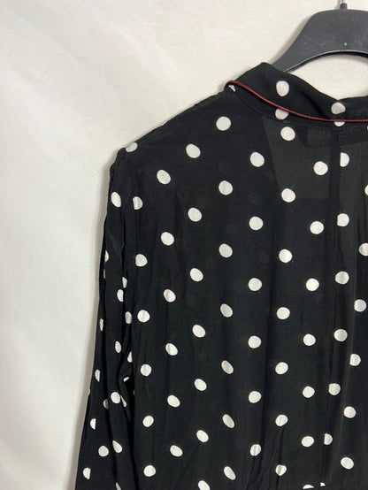 ZARA. Vestido largo negro lunares blancos. T M