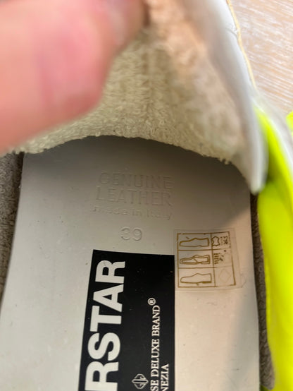 GOLDEN GOOSE. White and fluorescent leather sneakers. Size 39