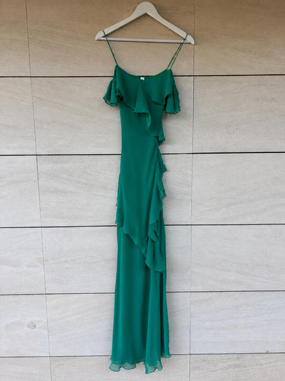 RAT & BOA. Vestido largo verde seda
