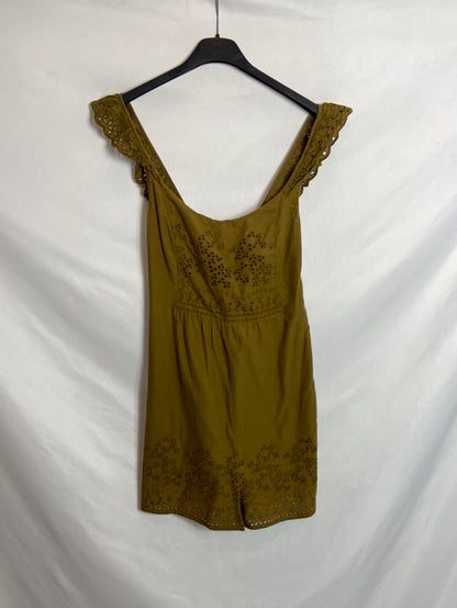 ZARA. Mono troquelado verde caqui T.S