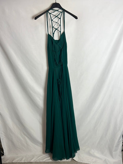 OTRAS. Vestido largo verde detalle espalda. T S