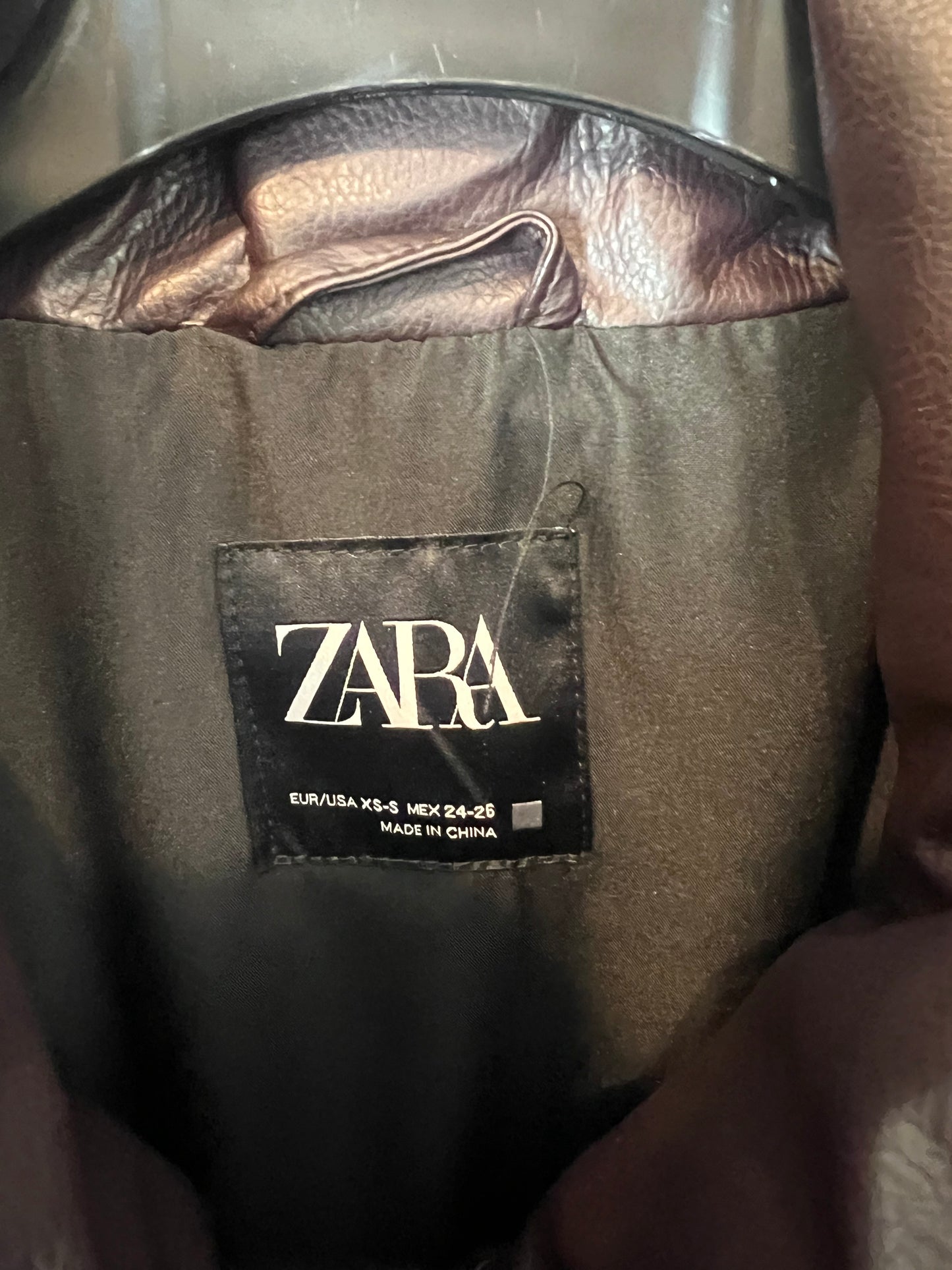 ZARA. Brown faux leather down jackets S.xs/s