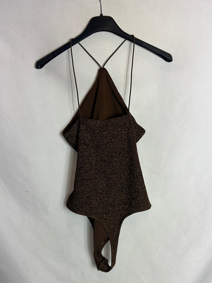 H&M. Body marron purpurina . T S