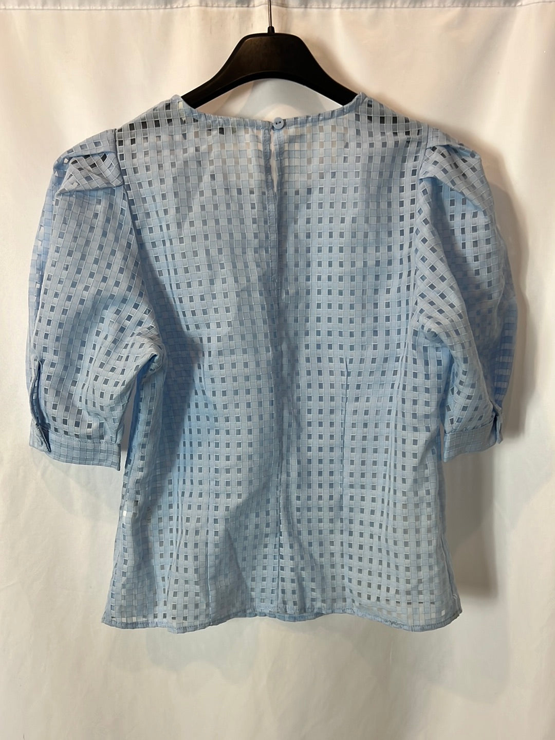 STRADIVARIUS.Blue semi-transparent checked top Ts